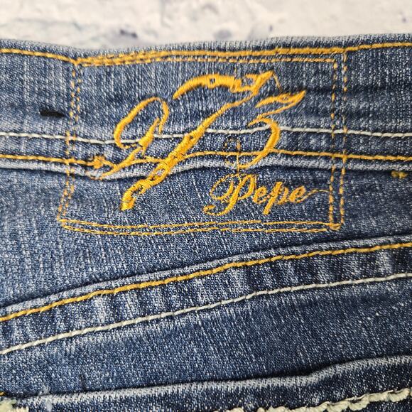Pepe Capri Jeans Low Rise Topaz Stone Embellished Pockets size 27 Distressed - Picture 7 of 12